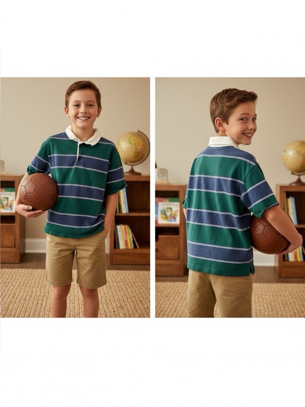 CARTERS Short Sleeve Green-White-Blue Polo Shirt